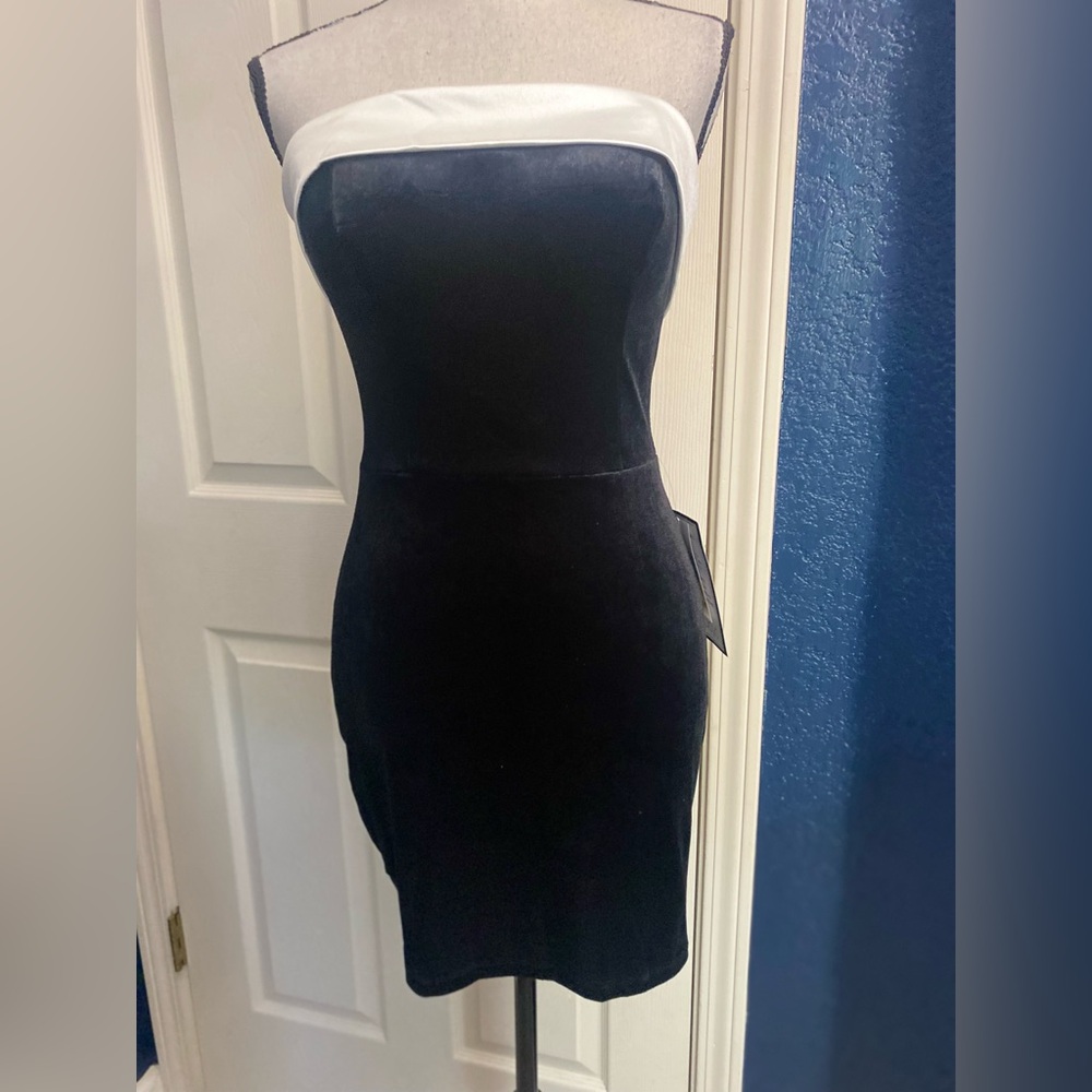 B Darlin Strapless Black Dress with White Bandeau